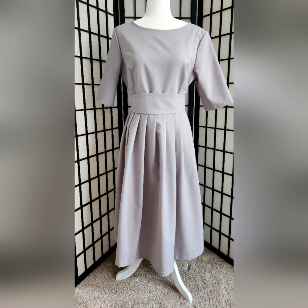 Guntina Gray 50s Pleated Midi Gray Dress